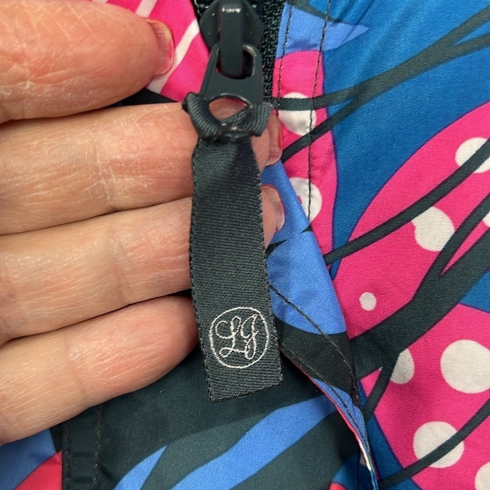 Lauren James Windbreaker Jacket S Blue Pink Hood Zip Front Pockets Hi-Lo Hem EUC - Picture 12 of 16